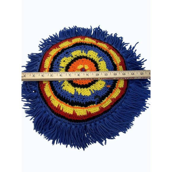 VTG Handcrafted Round Crochet Throw Pillow 12"‎ With Fringe Granny Core READ - Picture 4 of 5